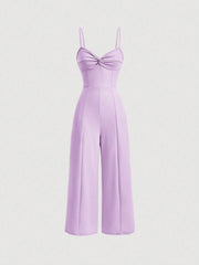 SHEIN MOD Twist Front Wide Leg Sweetheart Collar Jumpsuit