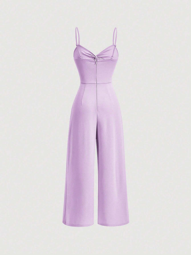 SHEIN MOD Twist Front Wide Leg Sweetheart Collar Jumpsuit
