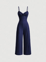 SHEIN MOD Twist Front Wide Leg Sweetheart Collar Jumpsuit