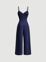 SHEIN MOD Twist Front Wide Leg Sweetheart Collar Jumpsuit