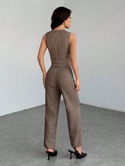 SHEIN PETITE Casual Sleeveless Open Front Vest And Relaxed Pants Set