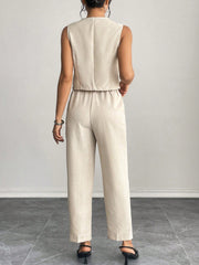 SHEIN PETITE Casual Sleeveless Open Front Vest And Relaxed Pants Set