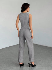 SHEIN PETITE Casual Sleeveless Open Front Vest And Relaxed Pants Set
