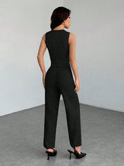 SHEIN PETITE Casual Sleeveless Open Front Vest And Relaxed Pants Set