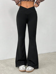 SHEIN PETITE Simple Solid Color Wrap High Waist Flared Pants