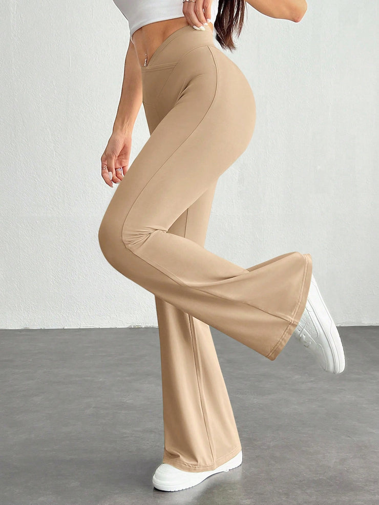 SHEIN PETITE Simple Solid Color Wrap High Waist Flared Pants