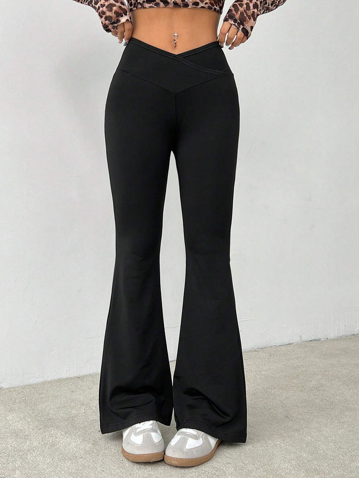 SHEIN PETITE Simple Solid Color Wrap High Waist Flared Pants