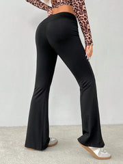 SHEIN PETITE Simple Solid Color Wrap High Waist Flared Pants