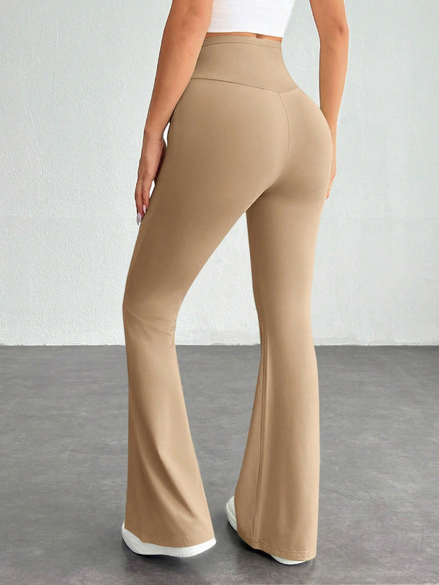 SHEIN PETITE Simple Solid Color Wrap High Waist Flared Pants