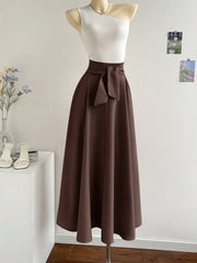SHEIN Privé 2pcs/Set Women Asymmetrical Neck Top And Oversized A-Line Skirt
