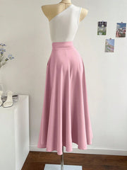 SHEIN Privé 2pcs/Set Women Asymmetrical Neck Top And Oversized A-Line Skirt