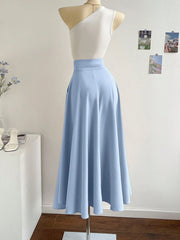 SHEIN Privé 2pcs/Set Women Asymmetrical Neck Top And Oversized A-Line Skirt