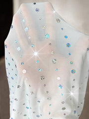 SHEIN SXY Casual Knitted Transparent Flare Sleeve Sparkling Sequin Short Top