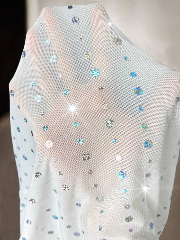 SHEIN SXY Casual Knitted Transparent Flare Sleeve Sparkling Sequin Short Top