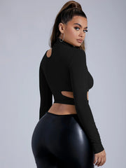 SHEIN SXY Stand Collar Cutout Crop Tee