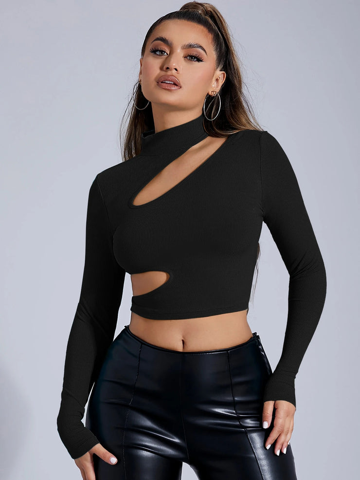 SHEIN SXY Stand Collar Cutout Crop Tee