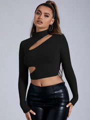 SHEIN SXY Stand Collar Cutout Crop Tee