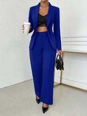 SHEIN SXY Women's Elegant Single-Breasted Notch Lapel Blazer Jacket And Pants Set Office Wear Women