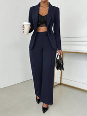 SHEIN SXY Women's Elegant Single-Breasted Notch Lapel Blazer Jacket And Pants Set Office Wear Women