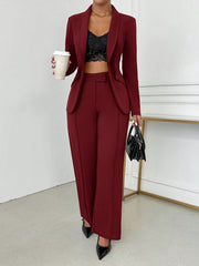 SHEIN SXY Women's Elegant Single-Breasted Notch Lapel Blazer Jacket And Pants Set Office Wear Women