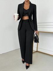 SHEIN SXY Women's Elegant Single-Breasted Notch Lapel Blazer Jacket And Pants Set Office Wear Women