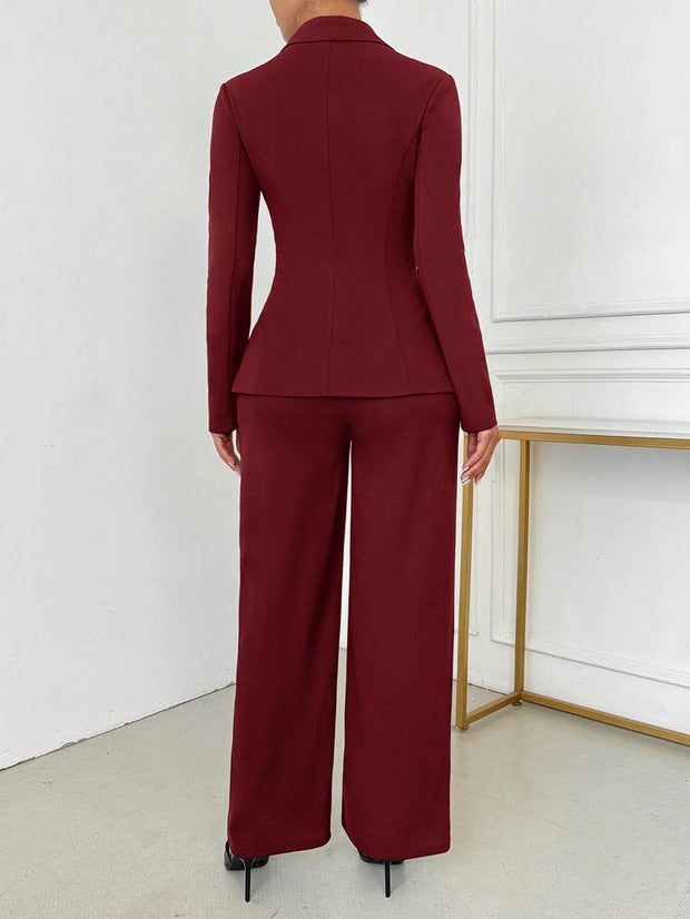 SHEIN SXY Women's Elegant Single-Breasted Notch Lapel Blazer Jacket And Pants Set Office Wear Women