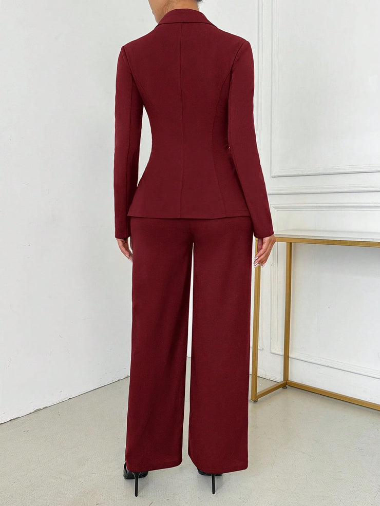 SHEIN SXY Women's Elegant Single-Breasted Notch Lapel Blazer Jacket And Pants Set Office Wear Women