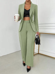 SHEIN SXY Women's Elegant Single-Breasted Notch Lapel Blazer Jacket And Pants Set Office Wear Women