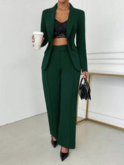 SHEIN SXY Women's Elegant Single-Breasted Notch Lapel Blazer Jacket And Pants Set Office Wear Women