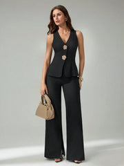 SHEIN Tall 2pcs Women Sleeveless Cardigan Vest And Casual Pants Set