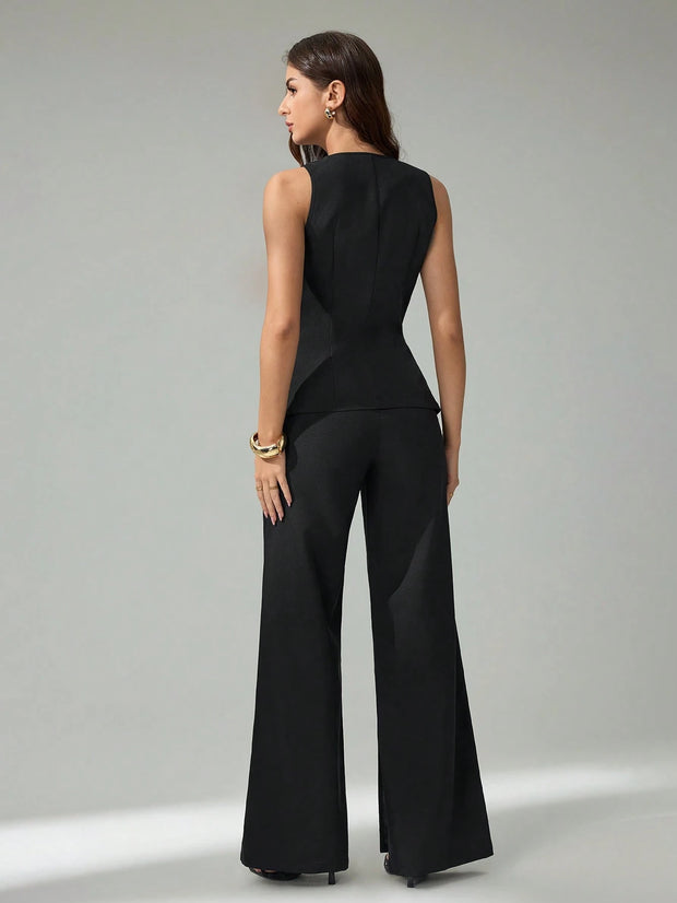 SHEIN Tall 2pcs Women Sleeveless Cardigan Vest And Casual Pants Set