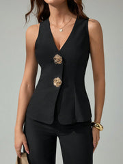 SHEIN Tall 2pcs Women Sleeveless Cardigan Vest And Casual Pants Set