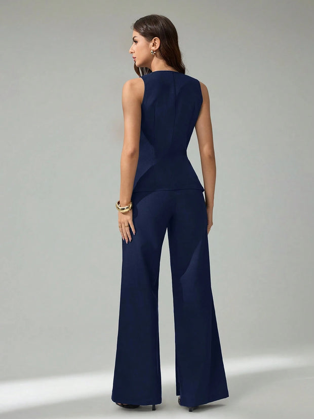 SHEIN Tall 2pcs Women Sleeveless Cardigan Vest And Casual Pants Set