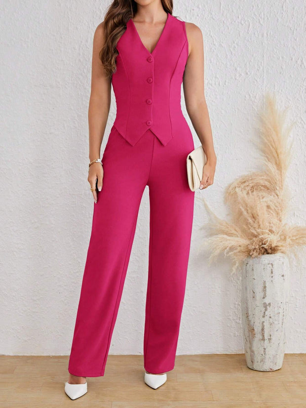 SHEIN Tall Ladies' Fashionable Solid Color Slim Fit Summer Suit Set