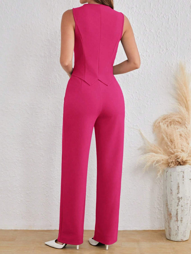 SHEIN Tall Ladies' Fashionable Solid Color Slim Fit Summer Suit Set