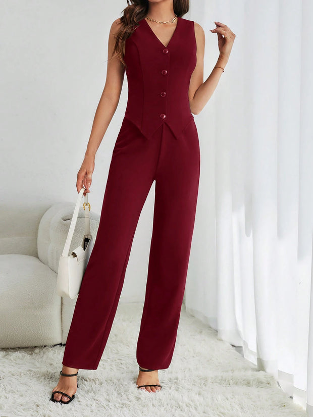 SHEIN Tall Ladies' Fashionable Solid Color Slim Fit Summer Suit Set