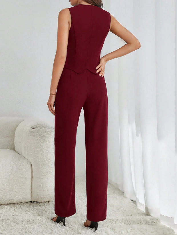 SHEIN Tall Ladies' Fashionable Solid Color Slim Fit Summer Suit Set