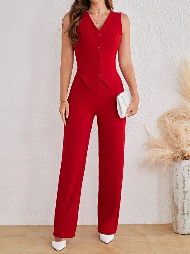 SHEIN Tall Ladies' Fashionable Solid Color Slim Fit Summer Suit Set