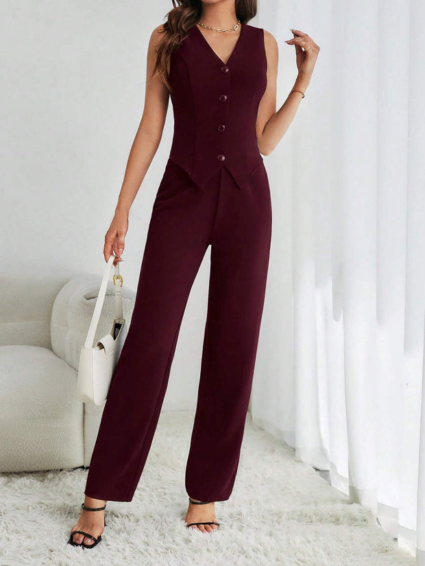SHEIN Tall Ladies' Fashionable Solid Color Slim Fit Summer Suit Set