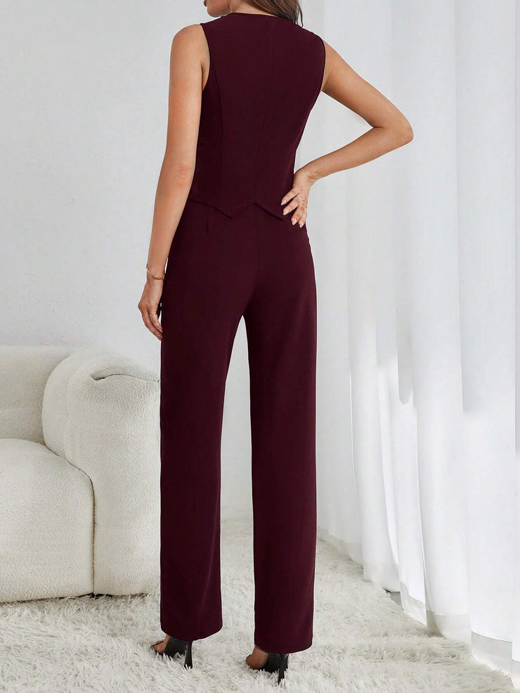 SHEIN Tall Ladies' Fashionable Solid Color Slim Fit Summer Suit Set
