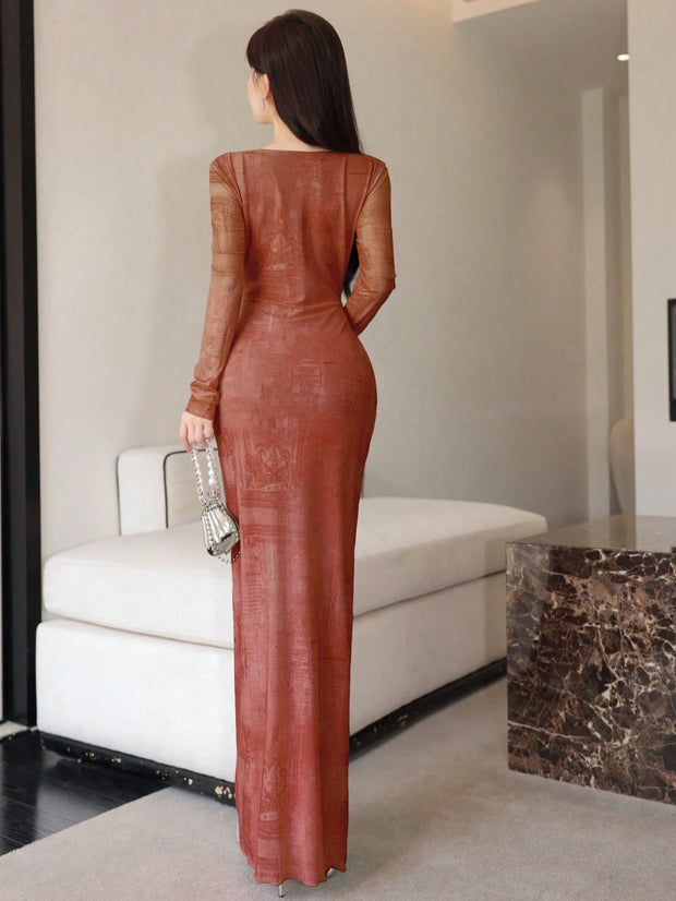 Seusyu Women's Mesh Contrast Lace Trim Bodycon Elegant Sexy Dress