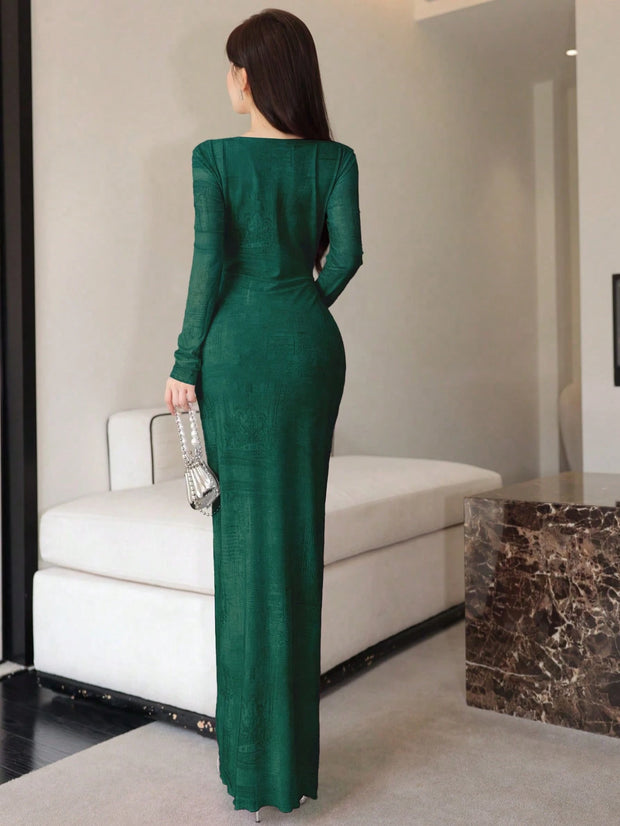Seusyu Women's Mesh Contrast Lace Elegant Sexy Slim Fit Dress