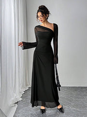 SHEIN Essnce Women Asymmetrical Neckline Long Sleeve Ankle Length Dress