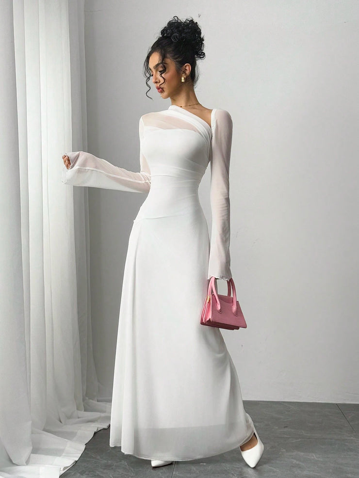 SHEIN Essnce Women Asymmetrical Neckline Long Sleeve Ankle Length Dress