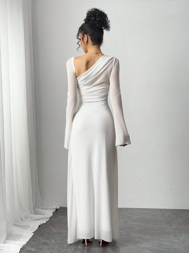 SHEIN Essnce Women Asymmetrical Neckline Long Sleeve Ankle Length Dress