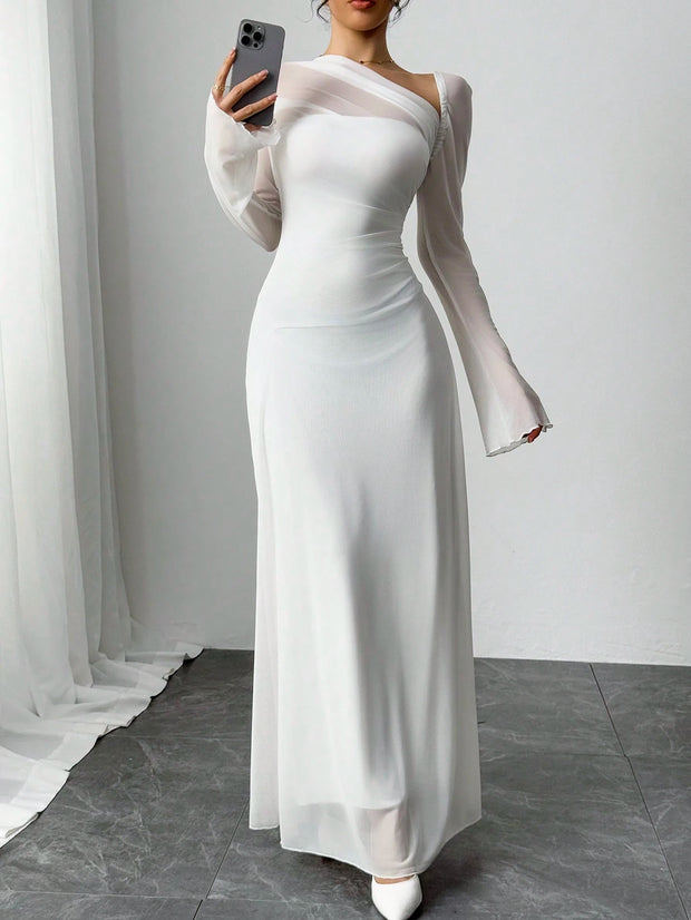 SHEIN Essnce Women Asymmetrical Neckline Long Sleeve Ankle Length Dress