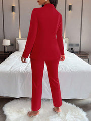 Women's Solid Color Simple Daily Long Sleeve Long Pants Suit, 2pcs/Set