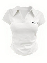 Women Casual Solid Color Ruched T-Shirt, Summer