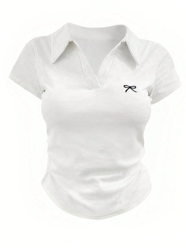 Women Casual Solid Color Ruched T-Shirt, Summer