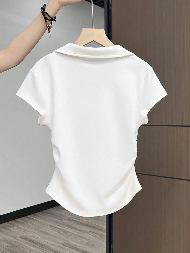 Women Casual Solid Color Ruched T-Shirt, Summer